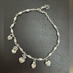 Vintage Brighton CROWNED HEART Silver Scrolled Charms Gold Accent Necklace